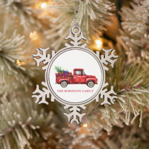 Ornement Flocon De Neige Vintage Camion Rouge Arbre de Noël Cadeaux Nom de 