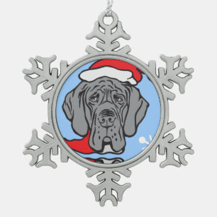Ornement Flocon De Neige Visage de Grand Danois de Noël