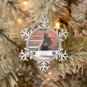 Ornement Flocon De Neige Watercolor Scottie et Floral Wreath Memorial