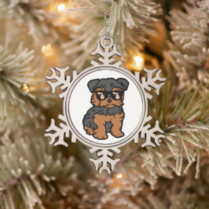 Ornement Flocon De Neige Yorkshire Terrier du Michigan portant des lunettes
