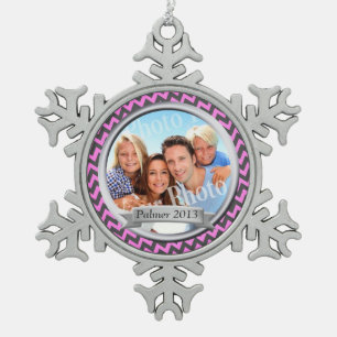 Ornement Flocon De Neige Zig Zag Motif Famille Photo Keepsaké
