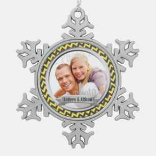 Ornement Flocon De Neige Zig Zag Motif Yellow Photo Keepsaké