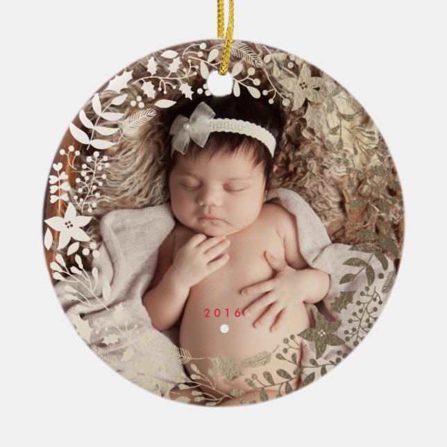Ornement floral de fête de Noël personnalisé par | (Devant)