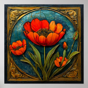 🌺 Ornement floral rouge Élégante décoration baroq