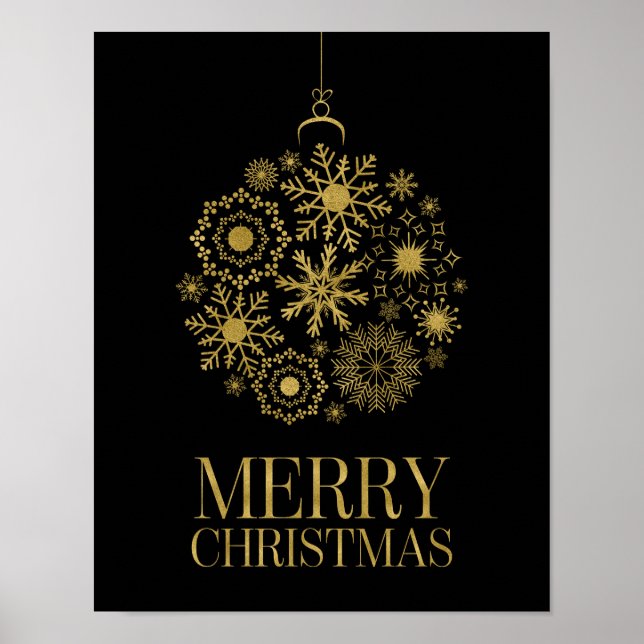 Ornement Gold Snowflake joyeux affiche de Noël (Devant)