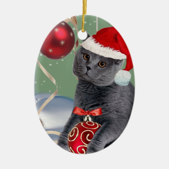Ornement gris de Noël de chat (Devant)