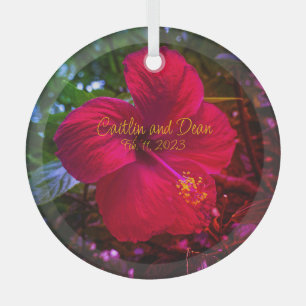 Ornement Hibiscus en verre personnalisé