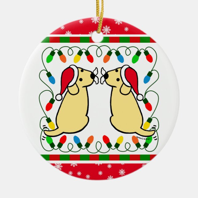 Ornement jaune jumel de Labradors Père Noël de (Devant)