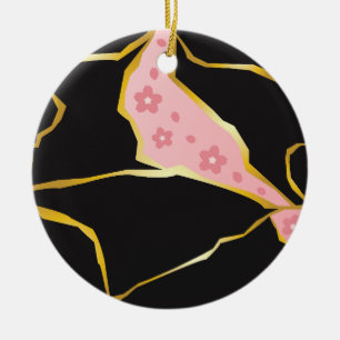Ornement Kintsugi avec Accents de Fleurs de Cerisi