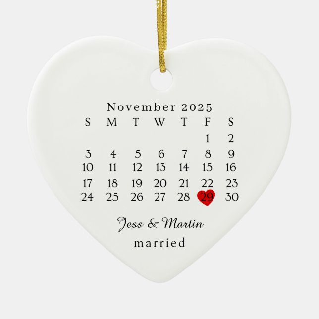 Ornement Marié, Cadeau de Mariage, Date de Mariage (Devant)