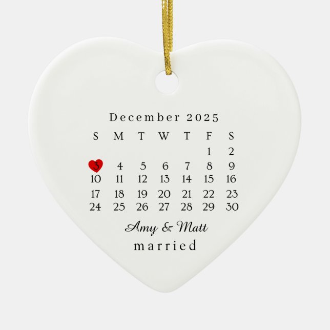 Ornement marié, Cadeau Mariage, Mariage Date (Devant)