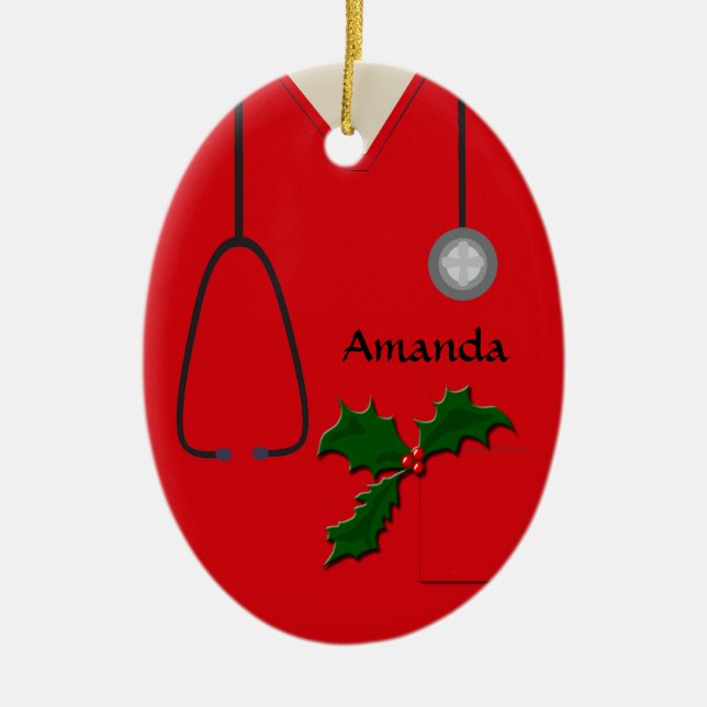 Ornement Médicale Rouge Holly Oval (Devant)