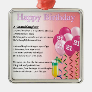 Ornement Métallique 21ème Poème de petite-fille d'anniversaire