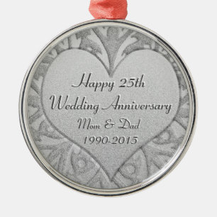 Ornement Métallique 25ème Coeur d'anniversaire de noces d'argent