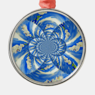 Ornement Métallique Abstraite peinture florale bleue blanche