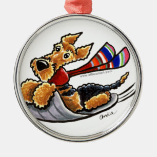 Ornement Métallique Airedale Aire-Sledding Terrier