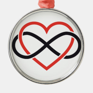 Ornement Métallique amour interminable, coeur rouge avec le signe