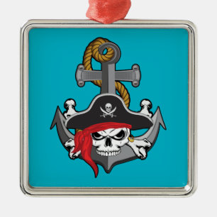 Ornement Métallique Ancre du crâne pirate