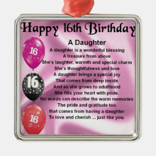 Ornement Métallique Anniversaire de poème de fille 16ème