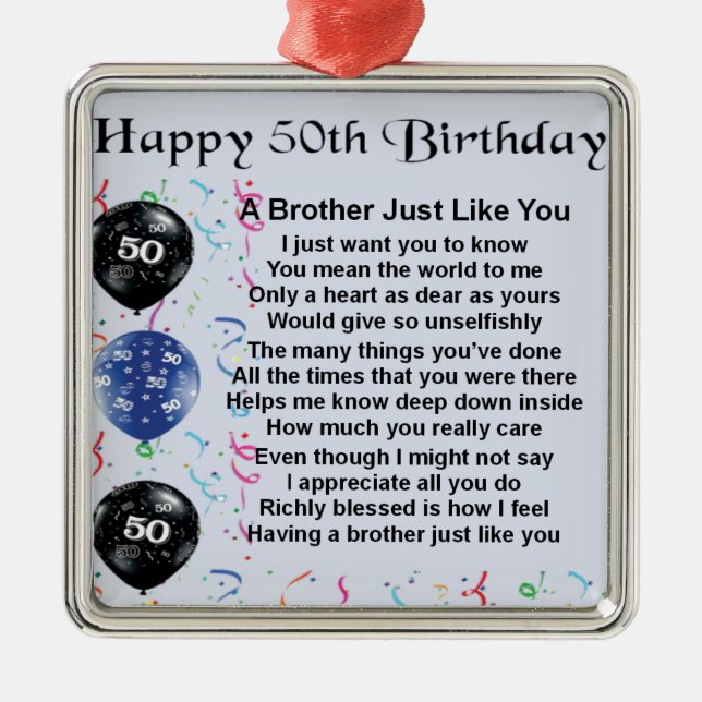 Ornement Métallique Anniversaire de poème de frère cinquantième (Devant)