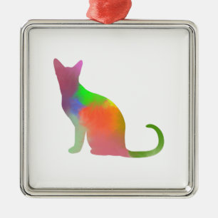 Ornement Métallique Aquarelle Chat Silhouette