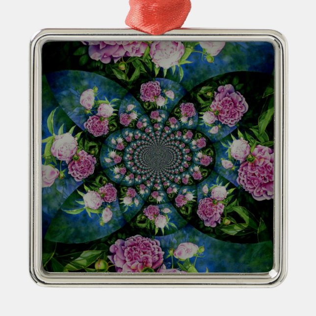 Ornement Métallique Aquarelle florale de pivoine rose blanc (Devant)