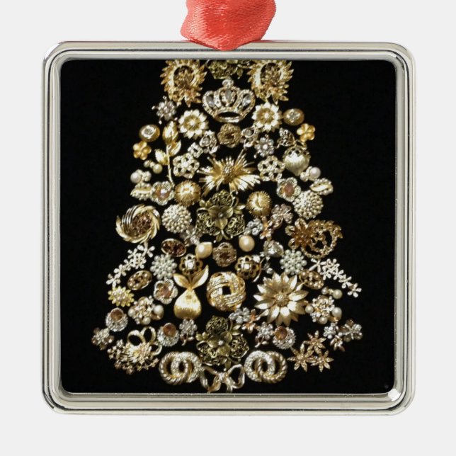 Ornement Métallique Arbre de Noël de bijoux d'or (Devant)