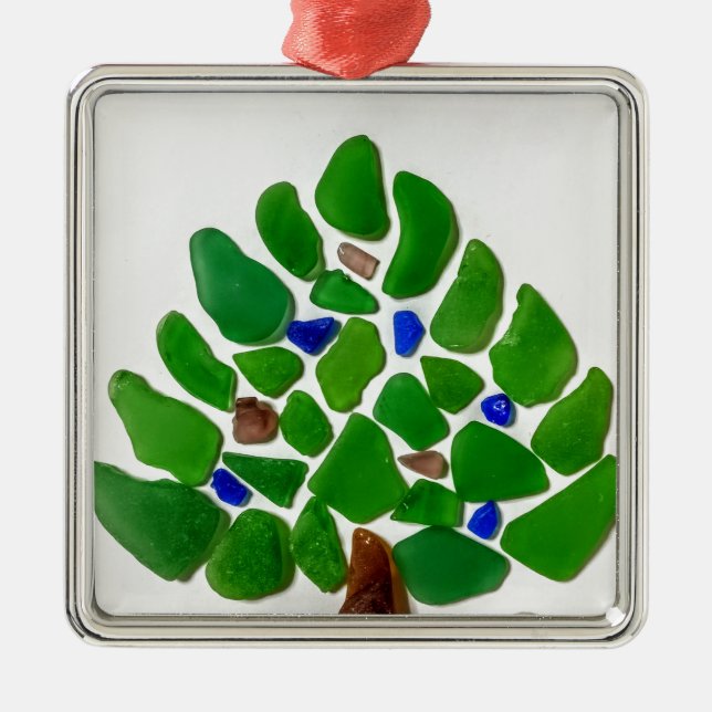 Ornement Métallique Arbre de Noël en verre de mer vert (Devant)