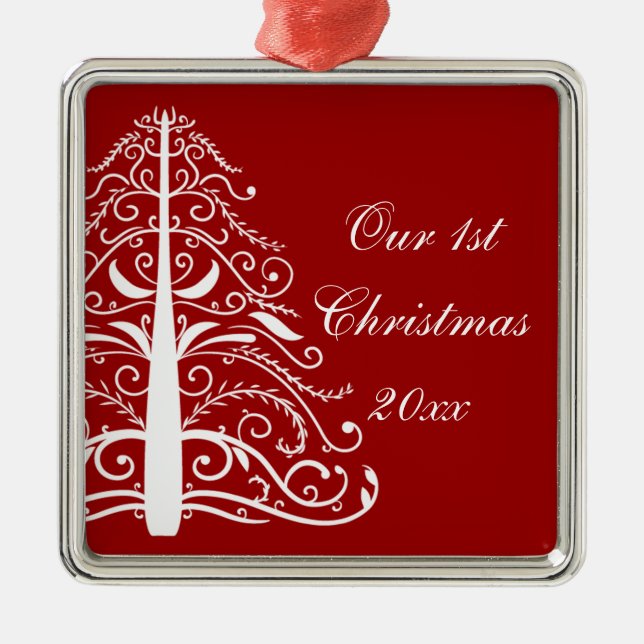 Ornement Métallique Arbre de Noël rouge premier Noël ensemble (Devant)