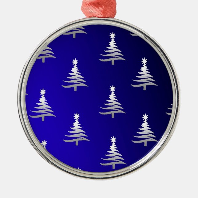 Ornement Métallique Arbres de Noël Argent sur Bleu Cobalt (Devant)