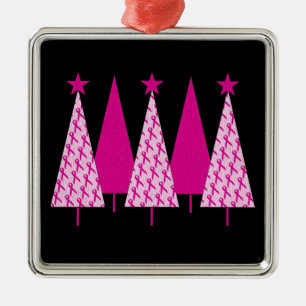 Ornement Métallique Arbres de Noël - Cancer du sein Ruban rose