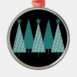 Ornement Métallique Arbres de Noël - Turquoise Ruban Cancer de l'ovair