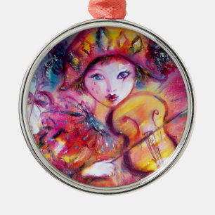Ornement Métallique ARLECCHINO ET COLOMBINA rose rouge Coeur