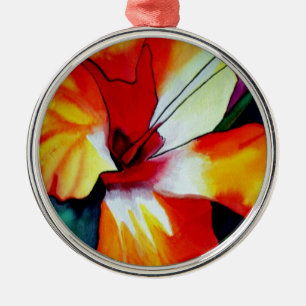 Ornement Métallique Art aquarelle de fleur tropicale d'hibiscus orange