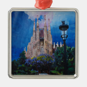 Ornement Métallique Barcelone Sagrada Familia avec le parc et la