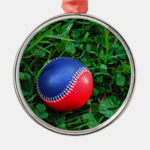 Ornement Métallique Baseball Rouge et Bleu avec Stitch Blanc