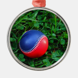 Ornement Métallique Baseball Rouge et Bleu avec Stitch Blanc