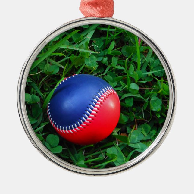 Ornement Métallique Baseball Rouge et Bleu avec Stitch Blanc (Devant)