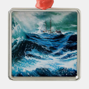 Ornement Métallique Bateau dans la mer dans la tempête