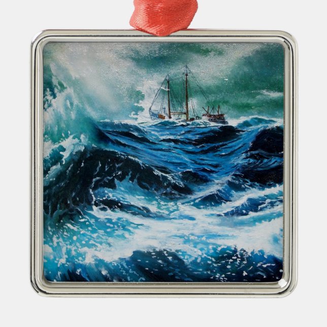 Ornement Métallique Bateau dans la mer dans la tempête (Devant)