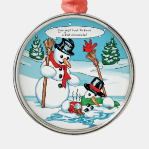 Ornement Métallique Bonhomme de neige drôle avec la bande dessinée d