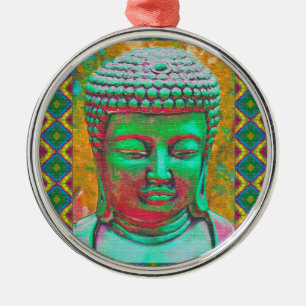 Ornement Métallique Bouddha Pop en vert Turquoise et rouge