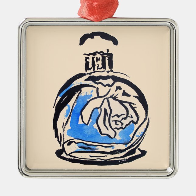 Ornement Métallique Bouteille de parfum d'illustration de mode bleue (Devant)