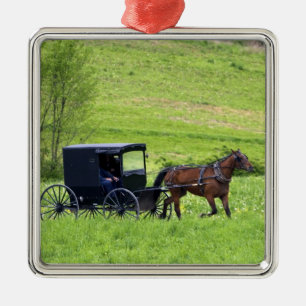 Ornement Métallique Calesse et cheval amish près de Berlin, Ohio.