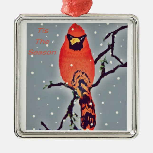 Ornement Métallique Cardinal En Neige (Devant)