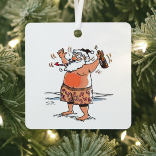 Ornement métallique carré Père Noël ivre