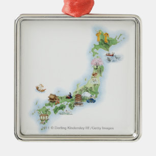 Ornement Métallique Carte illustrée du Japon antique