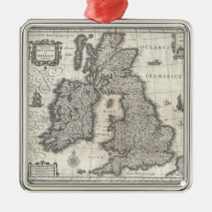 Ornement Métallique Carte vintage d'Angleterre et d'Irlande (1631)