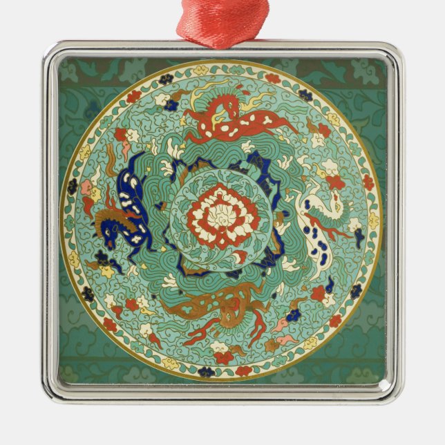Ornement Métallique Cercle chinois antique bleu vert (Devant)