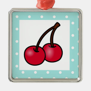 Ornement Métallique Cerises à points Aqua Retro